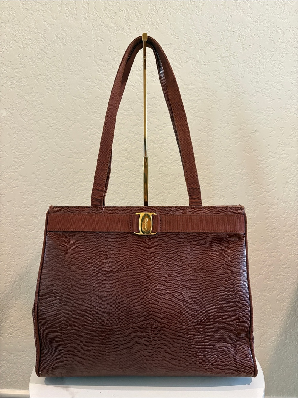 Salvatore Ferragamo Brown Leather Shoulder Bag Tote Bag